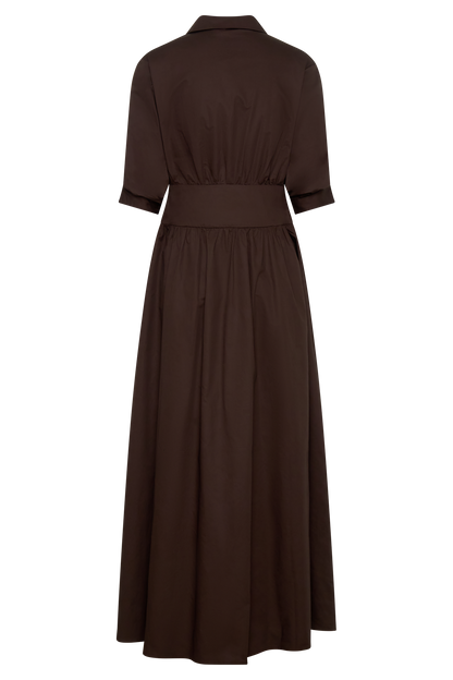 Isolde Long Sleeve Cotton Maxi Dress - Dark Chocolate