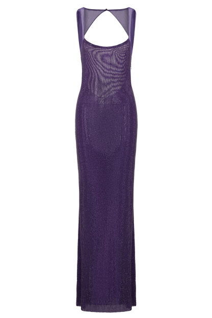 Jasmyn Hot Fix Maxi Dress With Mesh Back - Purple