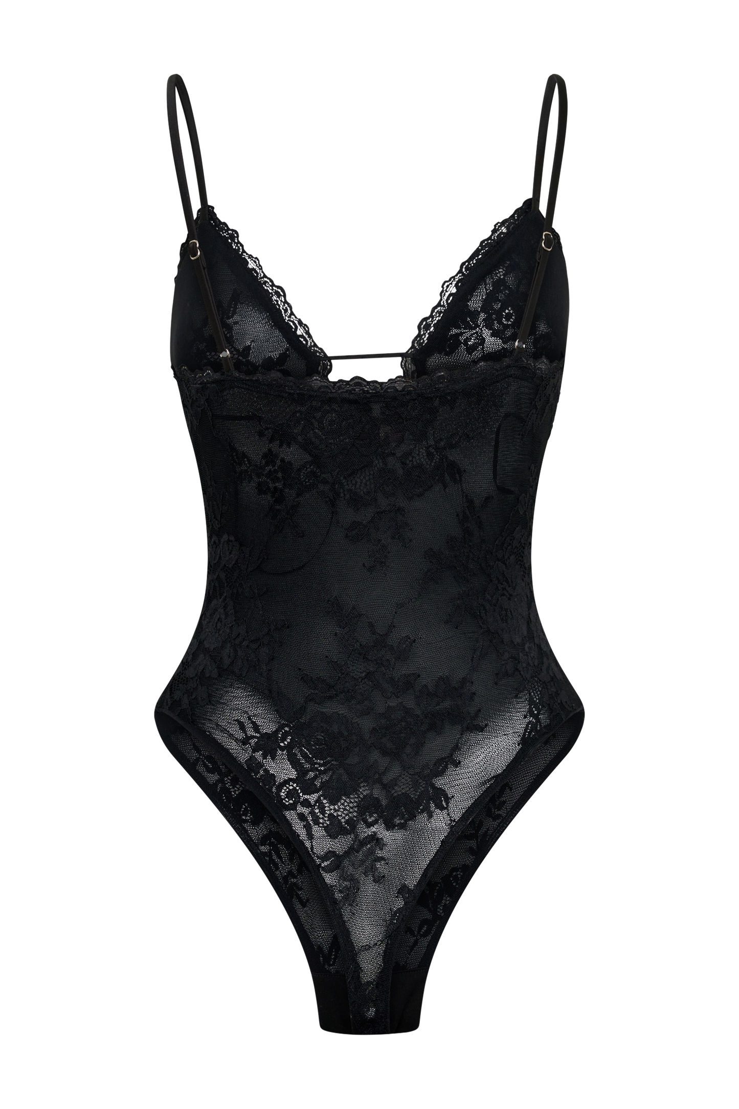 Jasper Sheer Plunge Lace Bodysuit - Black