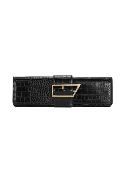 Jessica Faux Leather Crocodile Clutch - Black
