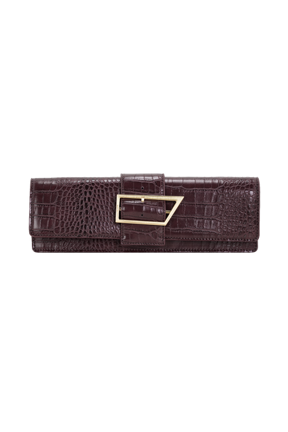 Jessica Faux Leather Crocodile Clutch - Burgundy