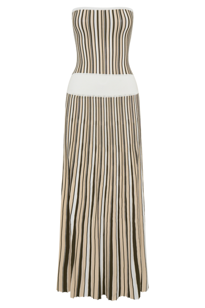 Joyce Stripe Maxi Knit Dress - Khaki/Ivory