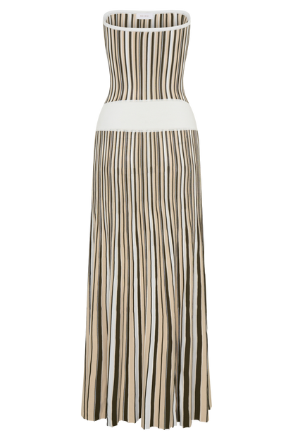 Joyce Stripe Maxi Knit Dress - Khaki/Ivory