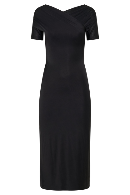 Junie Cross-Over Neck Slinky Maxi Dress - Black