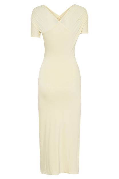 Junie Cross-Over Neck Slinky Maxi Dress - Lemon