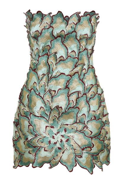 Juniper Hand Embroidered Floral Mini Dress - Gold/Teal
