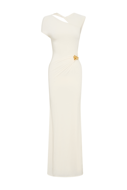 Kaida Slinky Maxi Dress With Hardware - Ivory