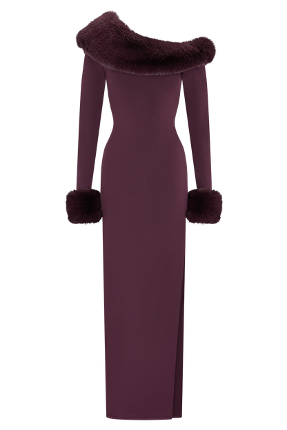 Karleigh Faux Fur Knit Maxi Dress - Plum