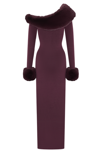 Karleigh Faux Fur Knit Maxi Dress - Plum