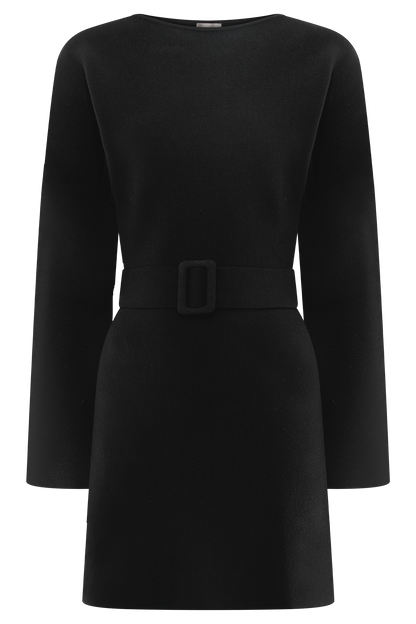 Kassie Belt Tie Knit Mini Dress - Black
