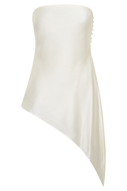 Kayla Silk Blend Strapless Asymmetric Top - Ivory