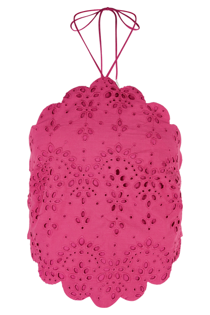Kensley Broderie Halter Top - Dragonfruit