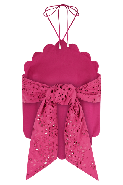 Kensley Broderie Halter Top - Dragonfruit