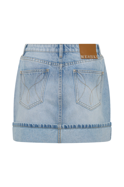 Lakoda Cuffed Denim Mini Skirt - Washed Light Blue