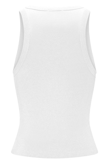 Lola Ribbed Sleeveless Top With Hardware - White