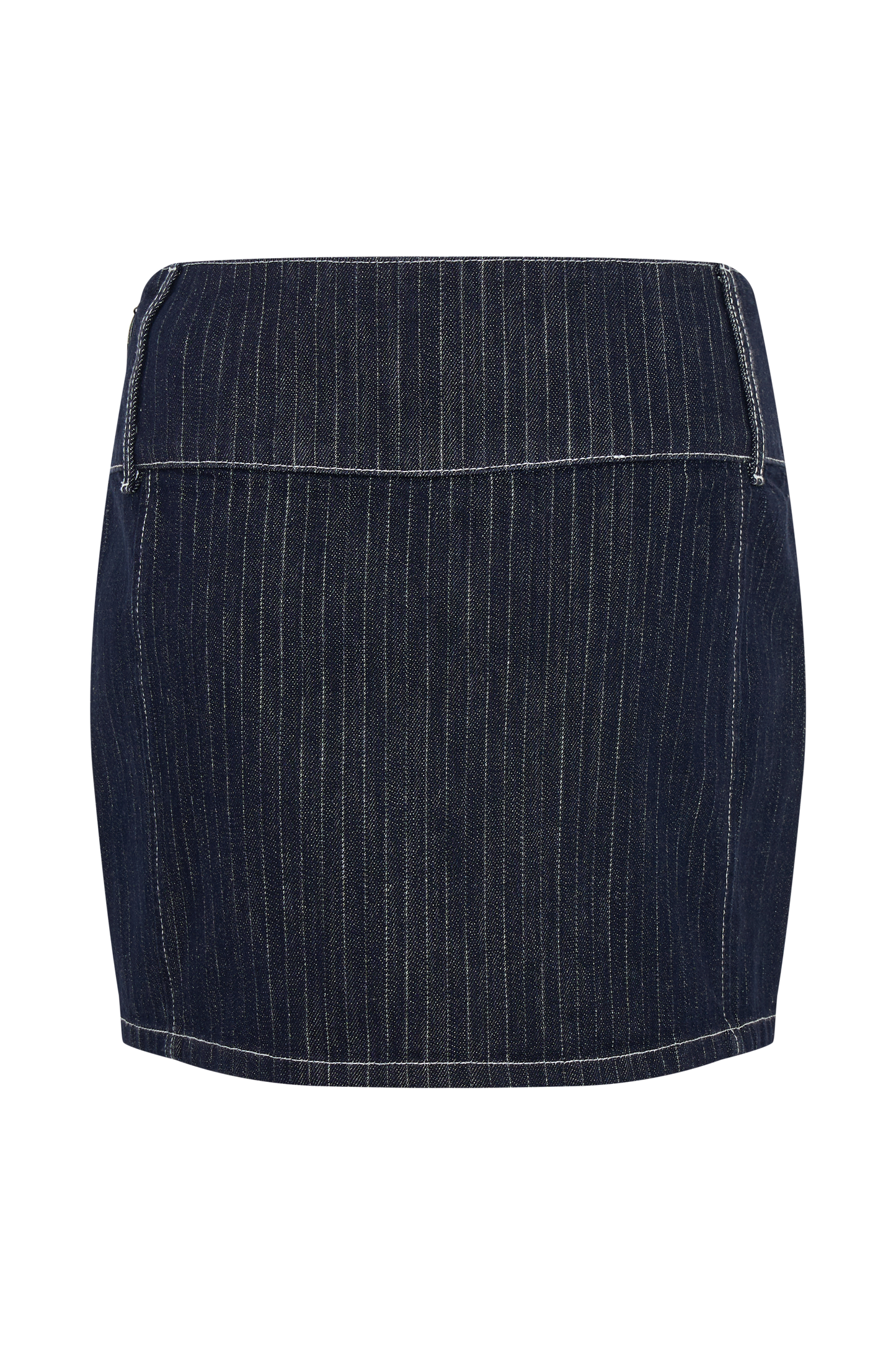 Loraine Mid Rise Denim Mini Skirt - Indigo Pinstripe