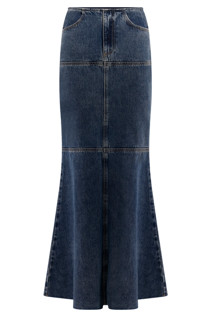 Loretta Denim Maxi Skirt - Washed Dark Blue