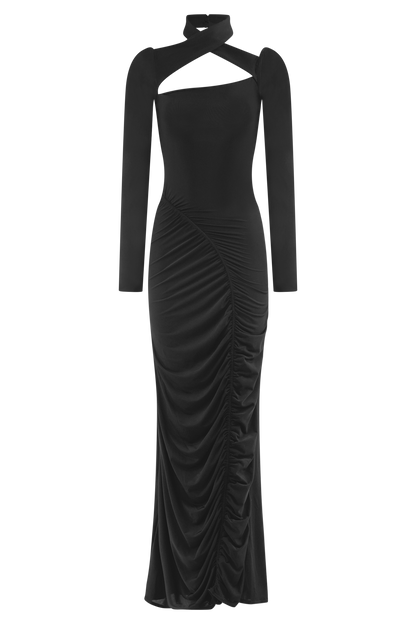 Lyndon Long Sleeve Slinky Maxi Dress - Black
