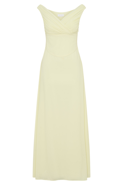 Mabel Off Shoulder Chiffon Maxi Dress - Lemon