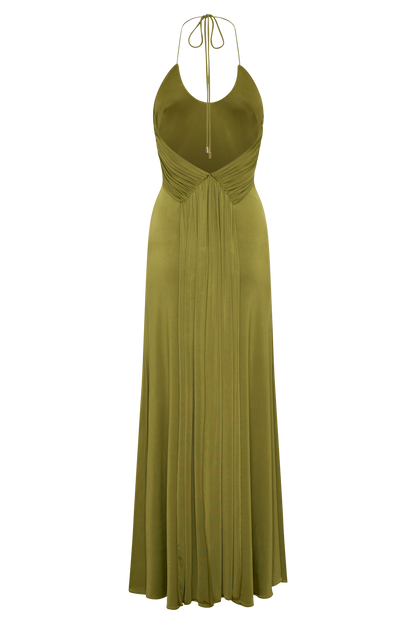 Maely Gathered Slinky Maxi Dress - Olive