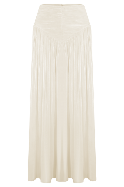 Makena Gathered Midi Skirt - Opal White