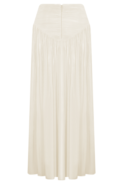 Makena Gathered Midi Skirt - Opal White