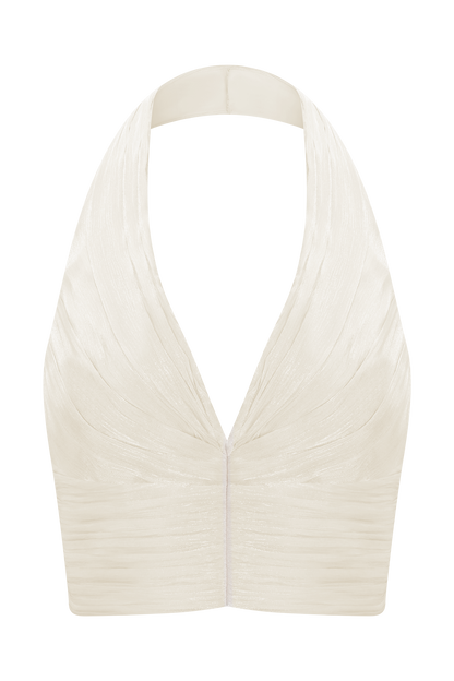 Makena Gathered V Neck Top - Opal White