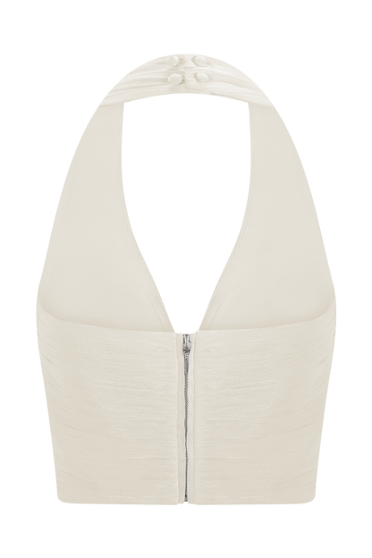 Makena Gathered V Neck Top - Opal White
