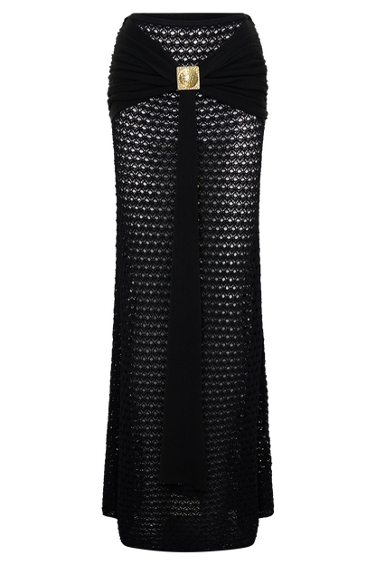 Mania Crochet Maxi Skirt With Hardware - Black