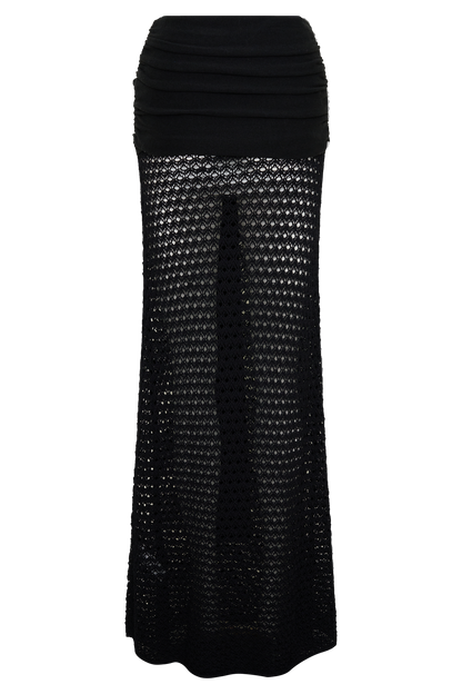 Mania Crochet Maxi Skirt With Hardware - Black