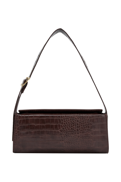 Maria Faux Leather Crocodile Shoulder Bag - Chocolate