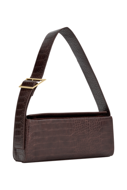 Maria Faux Leather Crocodile Shoulder Bag - Chocolate