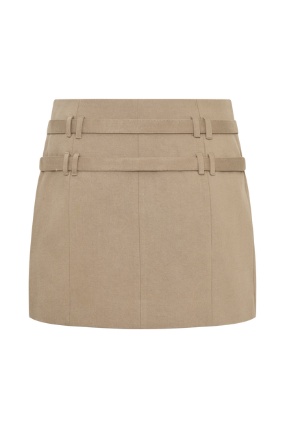Marielle Double Belt Mini Skirt - Taupe
