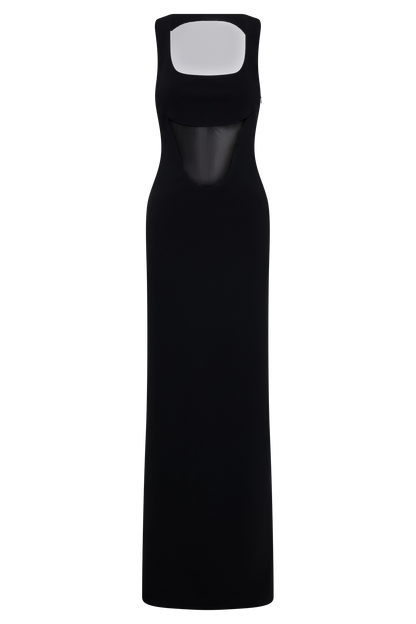 Marlon Crepe And Mesh Maxi Dress - Black