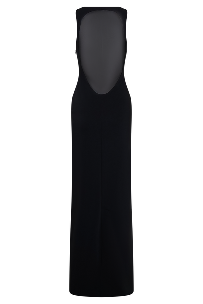 Marlon Crepe And Mesh Maxi Dress - Black