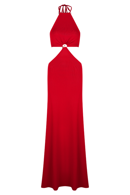 Marlowe Halter Knit Maxi Dress - Red