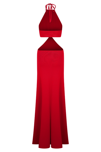 Marlowe Halter Knit Maxi Dress - Red