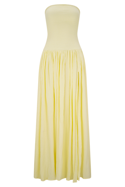 Maureen Cotton Shirring Maxi Dress - Lemon