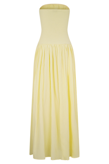 Maureen Cotton Shirring Maxi Dress - Lemon