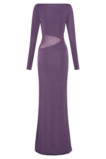 Megan Slinky And Mesh Maxi Dress - Purple
