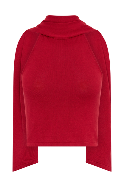 Misty Halter Backless Knit Top - Red