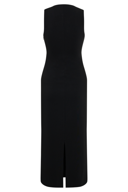 Norah Sleeveless Crepe Midi Dress - Black
