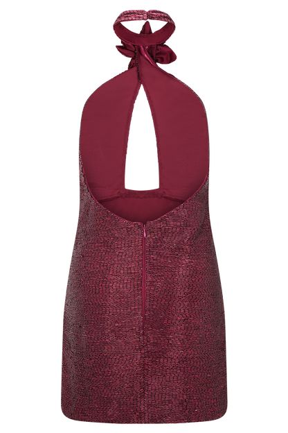 Nylah Beaded Halter Mini Dress - Burgundy