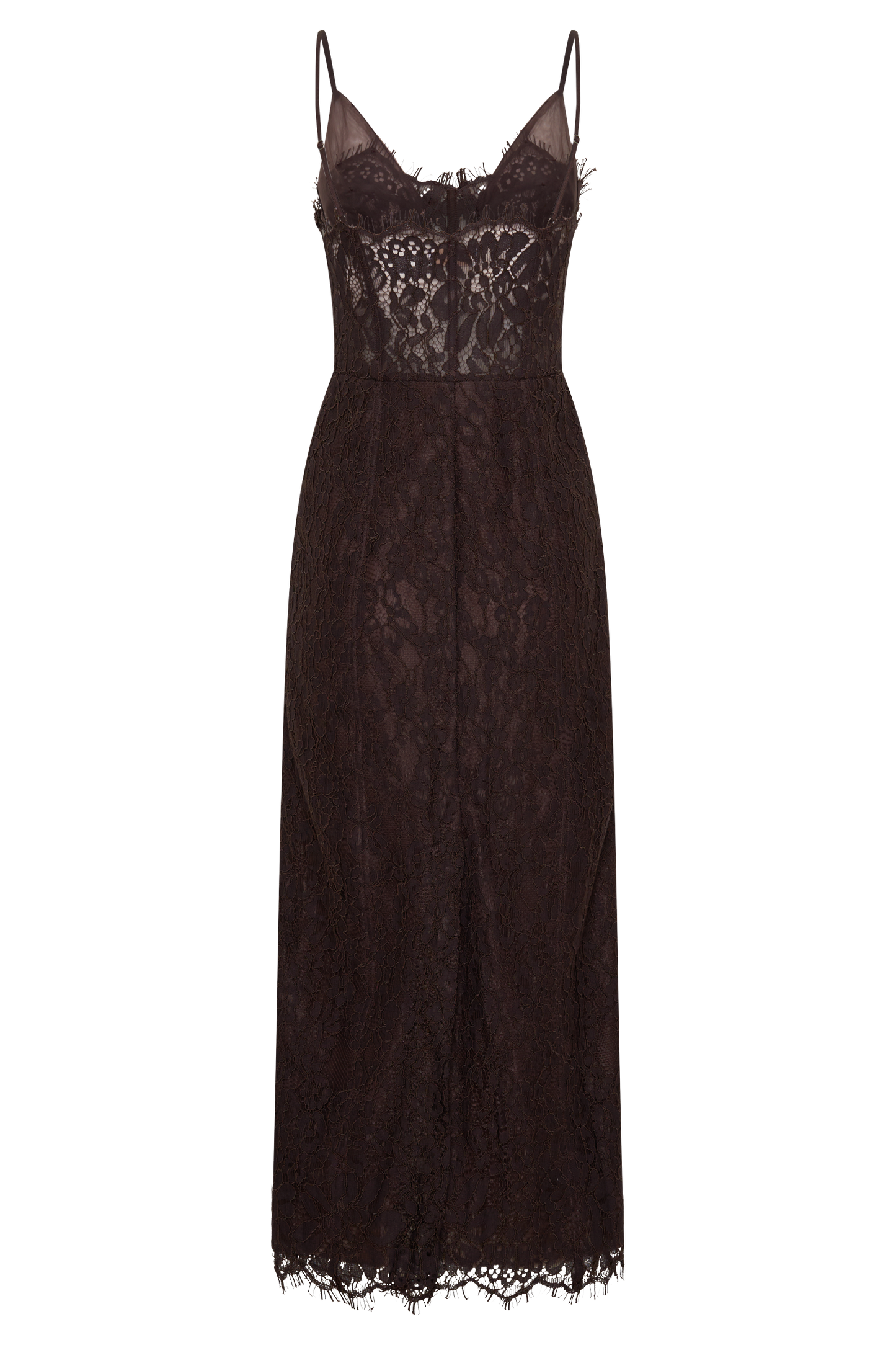 Ottilie Lace And Mesh Midi Dress - Dark Chocolate
