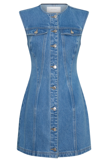 Penn Button Front Denim Mini Dress - Summer Blue