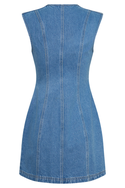 Penn Button Front Denim Mini Dress - Summer Blue