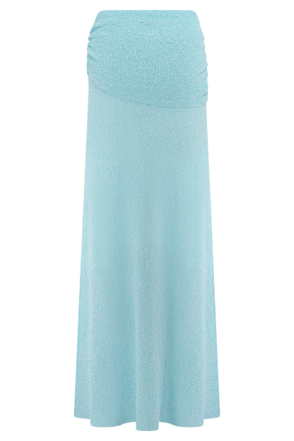 Petra Ruched Knit Maxi Skirt - Light Blue