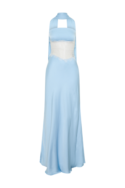 Pilar Strapless Satin And Lace Maxi Dress - Cornflower Blue