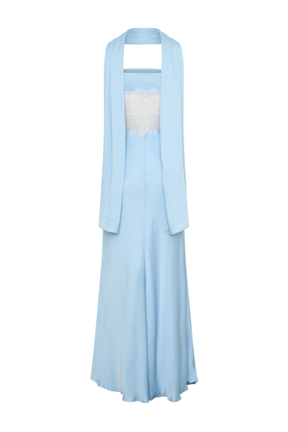 Pilar Strapless Satin And Lace Maxi Dress - Cornflower Blue