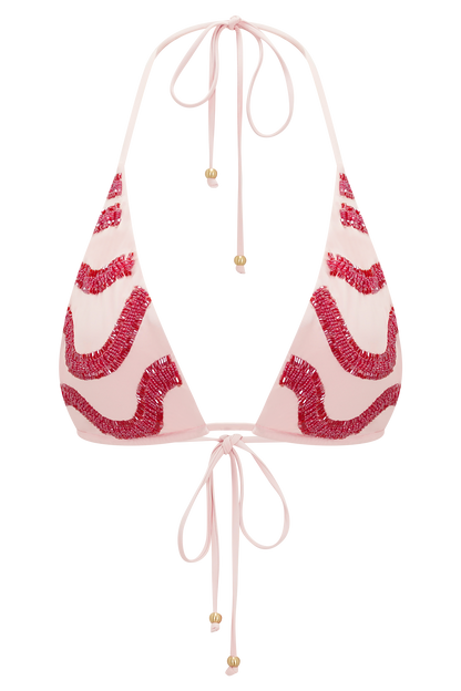 Robyn Beaded Triangle Bikini Top - Pink